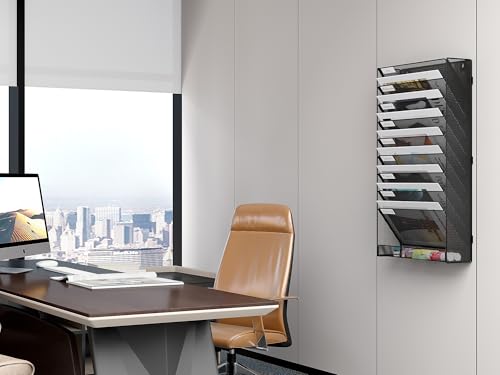 EasyPAG 10 Fächer Zusammensetzen Metall A4 Zeitschriftenhalter Wand Zeitschriften Wandhalter Aktenablage Dokumentenhalter Hängend Magazin Organizer Flyerständer Prospektspender,Schwarz