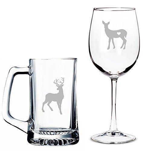 Buck Beer Mug and Doe Wine Glass Set