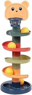 Milageto Stack, Ball Ramp Toy Colorful Ramps Activity Balls Ball Swirling for Early Developmental Toy Toddler Baby, 5 Layers 5 Balls