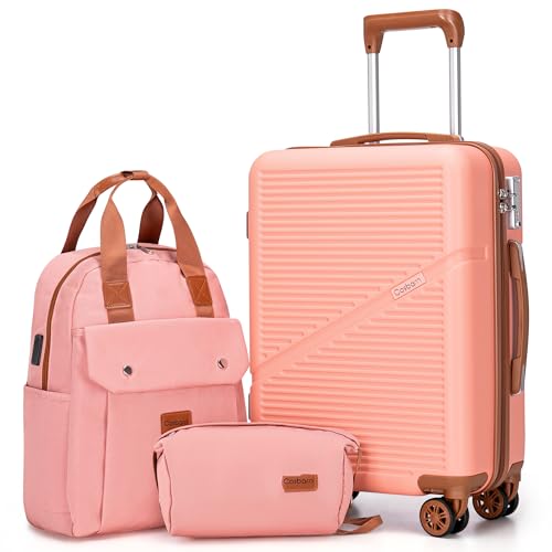 Image of Cosbarn Carry On Luggage,3 Piece Suitcase Set,22x14x9 Airline Approved