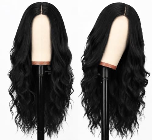NOSTALGIA Black Wig for Women, Long Wavy Lace Hairline Synthetic Wig