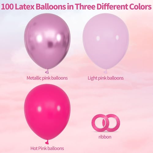 Image of 100Pcs Pink Balloons 12Inch Hot Pink Metallic Pink Balloon Light Pink Balloon for Birthday Wedding Baby Shower Princess Party Decorations