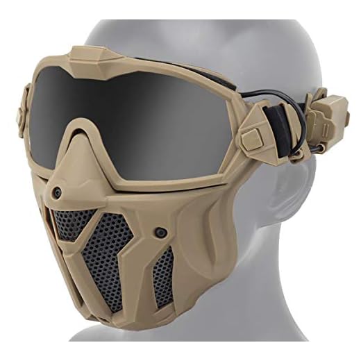 JFFCESTORE Tactical Airsoft Mask Full Face Protective Mask with Detachable Anti Fog Goggles Minitype Exhaust Fan Replace Lenses for CS Survival Game,Halloween Cosplay Mask and Movie Prop (Khaki)