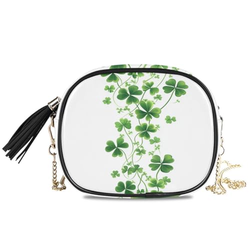 ALAZA Women's St. Patrick's Day Clover Leaves Green PU Leather Crossbody Bag Shoulder Purse with Tassel