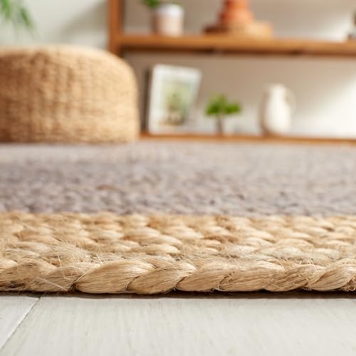 Image of Jute Round Rug Grey - 100 cm Handwoven Boho Braided Carpet, Natural Fiber Area Rug for Living Room, Bedroom, Dining & Patio - Eco-Friendly Durable Floor Mat