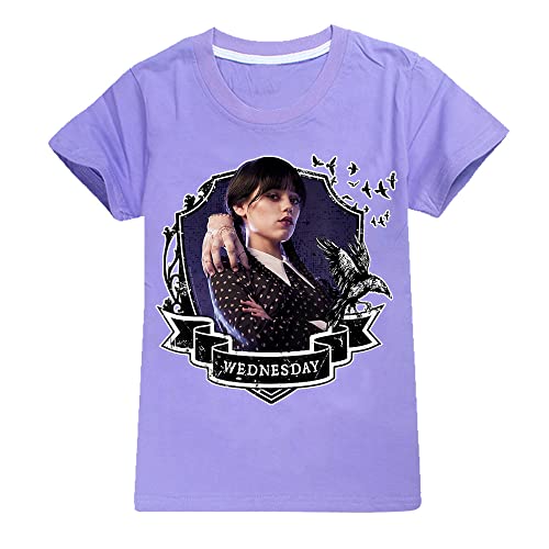 Camiseta popular de TV Heroine Wednesday and Addams para niños y niñas, Morado (, 9-10 Años