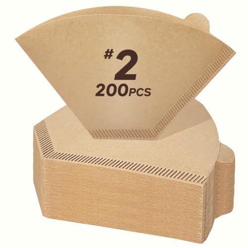 200 Count Coffee Filters #2, Unbleached Natural Paper Fits 2-6 Cup Makers