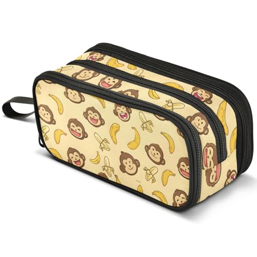 Image of ALAZA Cute Monkey Banana Large Pencil Case, Pen Pouch Pencil Bag with 3 Compartments Pen Holder Organizer Stationery Bag