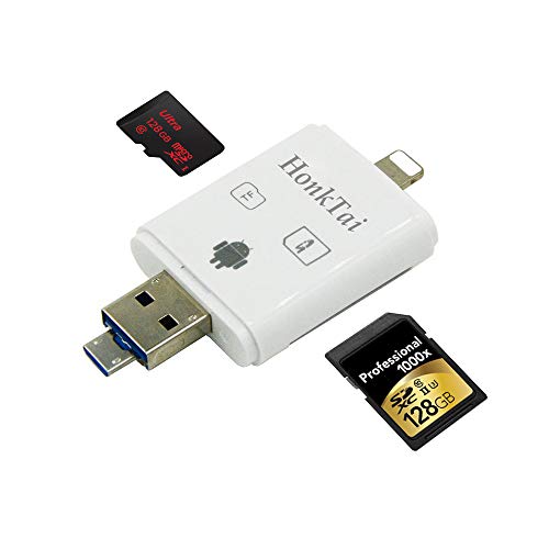 HonkTai Memory Card Reader Supports iOS/USB/SDHC/Micro SD/OTG Card Reader Compatible iPhone/MAC/PC/OTG Android