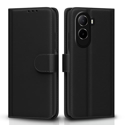Image of Pikkme Flip Cover for Mi Redmi A7 Pro /Poco C85x 5G / C81 Leather Finish | Inside TPU with Card Pockets | Wallet Stand and Shock Proof | Complete Protection Flip Case (Black)