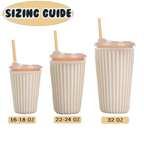 Image of Reusable 3-Pack Iced Coffee Cup Sleeve, Insulated Neoprene, Beverage Holder for Iced Coffee, Durable Drink Sleeve for Cold Beverages (Sunny Stripes)