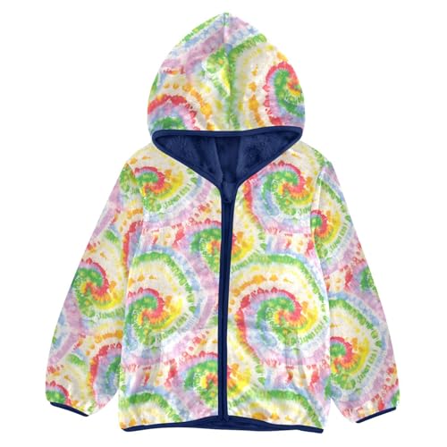 Tie Dye Rainbow Toddler Fleece Jacket Baby Boys Hooded Zipper Long Sleeve Thick Warm Outerwear 3-10 Years