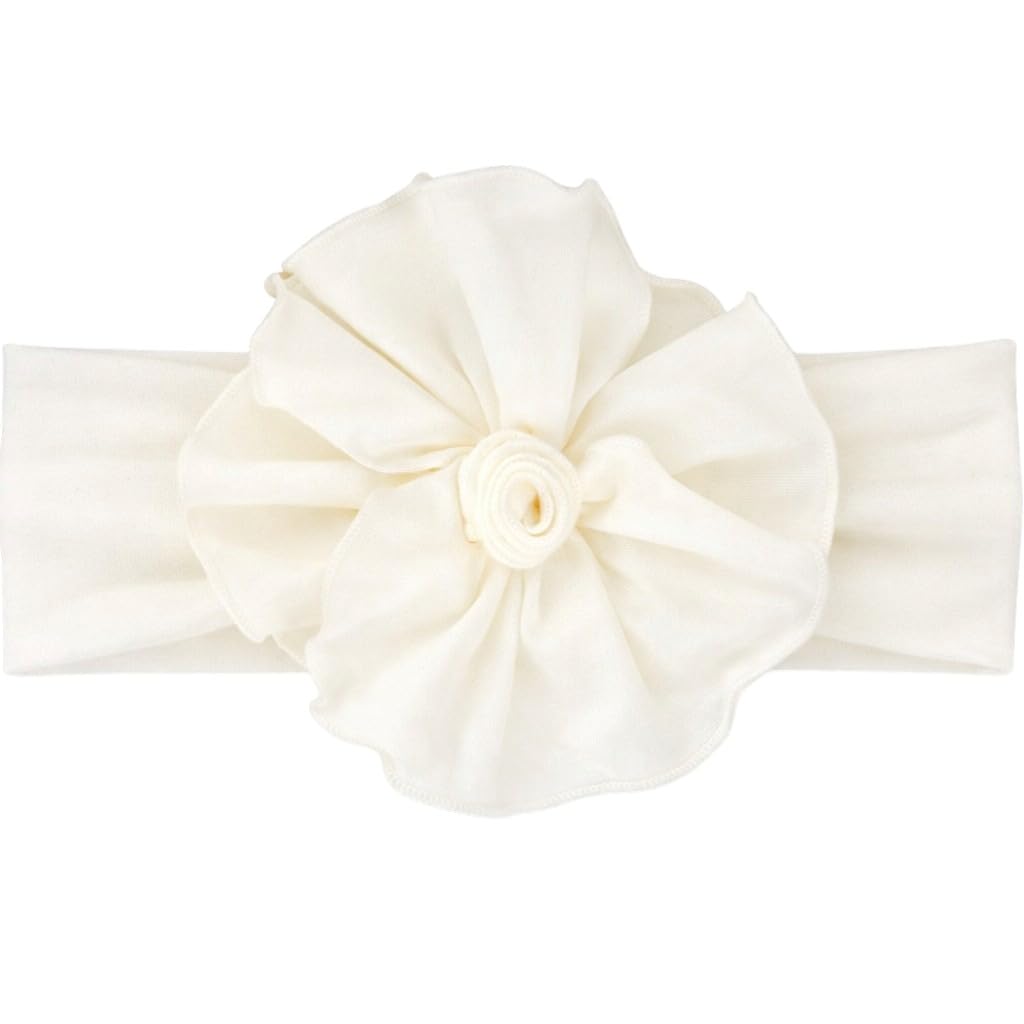 Extra Large Big Flower Baby Girl Headband – Soft Cotton Stretchy Hair Band for Newborn, Infant & Toddler (Off White, 3-36 Month)
