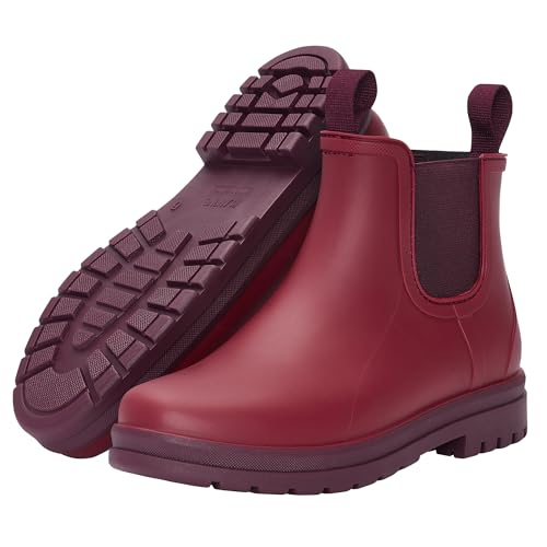 Planone Short Rain Boots for Women Chelsea Fashion Waterproof Ankle Non-Slip Matte Surface Rubber Boots Lightweight Outdoor Garden Shoes Work Booties for Ladies with Arch Support and Removable Comfort Insole