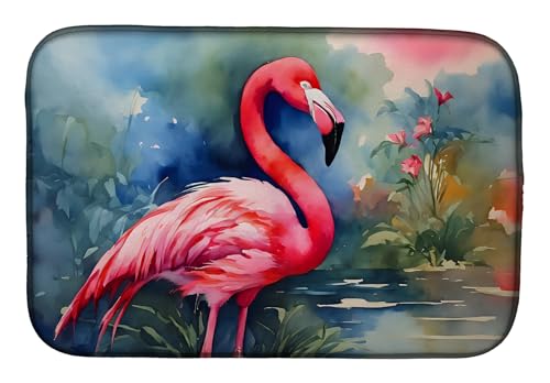 Caroline's Treasures DAC2859DDM Flamingo Dish Drying Mat Absorbent Dish Drying Mat Pad for Kitchen Counter Dish Drainer Mat for Countertop, 14 x 21", Multicolor