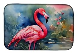 Caroline's Treasures DAC2859DDM Flamingo Dish Drying Mat Absorbent Dish Drying Mat Pad for Kitchen Counter Dish Drainer Mat for Countertop, 14 x 21", Multicolor