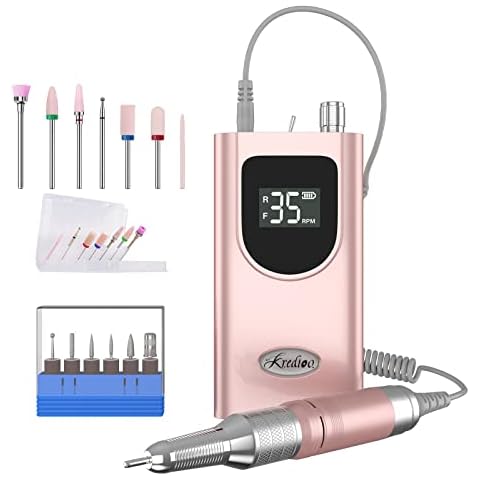 Kredioo Nail Drill Professional with 6 Ceramic Upgraded Bits Kit - Pink Cover