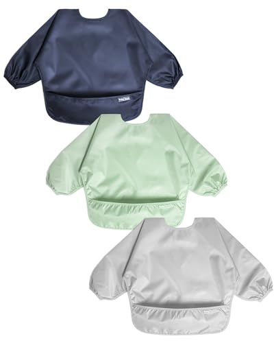Image of Zoosa Baby Long Sleeve Waterproof Bibs for Baby Boy Girl,Baby Led Weaning Smock Outfit for Toddler 6 Months-2 Years,3pk