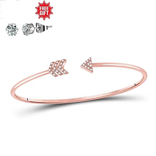 Elegant Touch 925 Sterling Silver Skinny Bow And Arrow Bangle Adjustable Open Cuff Bracelet 14K Gold Plated (Pink) #TOP4