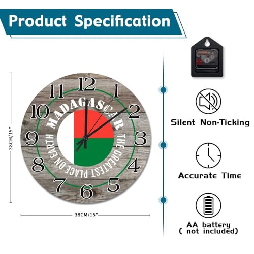Horloge murale Madagascar de qualité supérieure : décoration suspendue de 38 cm
