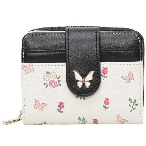 Wallet Women Small RFID Blocking Bifold Compact Credit Card Holder Floral Cute Ladies Purse with Zipper Coin Pocket