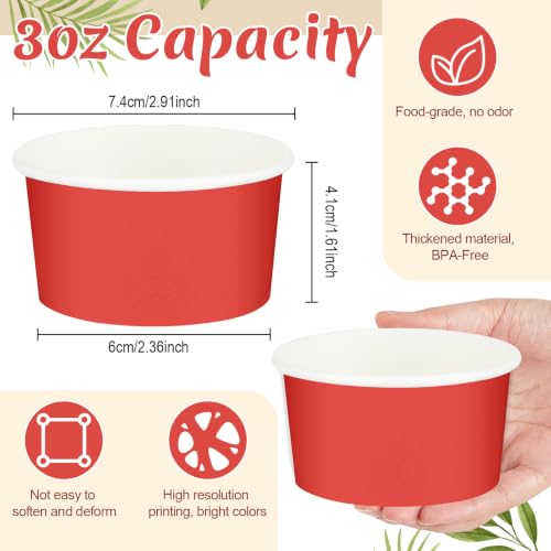 Image of Maxdot 60pcs 3 oz Dessert Cups, Disposable Ice Cream Cups, Paper Frozen Yogurt Bowls, for Hot and Cold Foods, Suitable for Gelato or Mousse (Red)