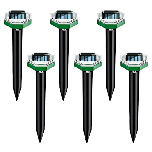 HIULLEN Ahuyentador solar de topos, 6 unidades, ahuyentador de topos por ultrasonidos, ahuyentador de topos, ahuyentador de topos por ultrasonidos para ratones, topos solares, roedores, serpientes