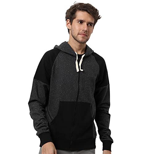 Image of CAHOOT Men's Dark Blue Zip-Front Hoodie with Contrast Drawstring for Casual Wear | Long Sleeve | Hooded Neck | Zipper Closure | Cotton Sweatshirt Crafted with Comfort Fit for Everyday Wear