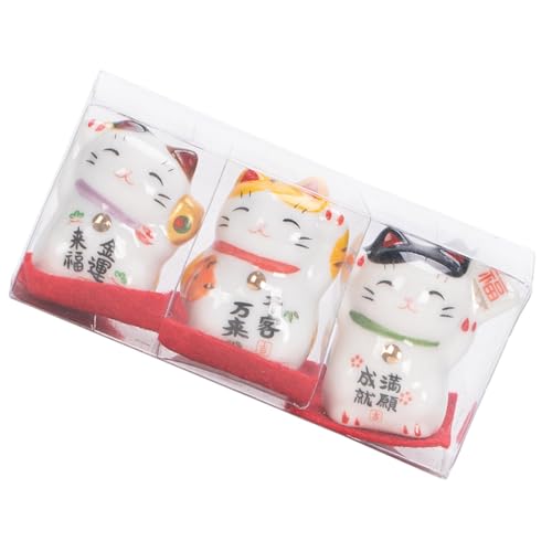 Piceioep Figurine de Chats Maneki Neko en Porcelaine Fengshui Fortunes Statue de Chats Chanceux Ornement agitant Fortunes décors Collections Figurine en Porcelaine Lucky Maneki Neko