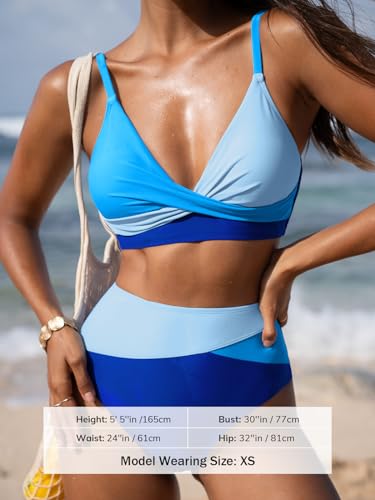 Image of CUPSHE Women's Bikini Sets Two Piece Swimsuit High Waisted V Neck Twist Front Adjustable Spaghetti Straps Bathing Suit