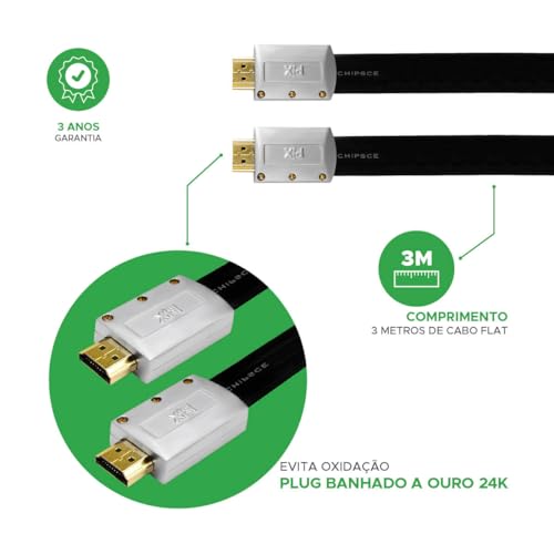 Cabo HDMI 2.0 4K HDR 19P -30AWG 3M Flat Desmontável - PIX