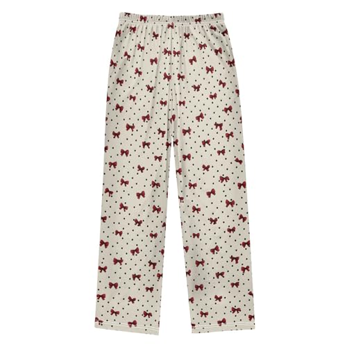 Pajama Pants Sleep Pants Soft Elastic Waist Pajama Lounge Pants Cute Red Bow Polka Dot for 6-14 Years Old2