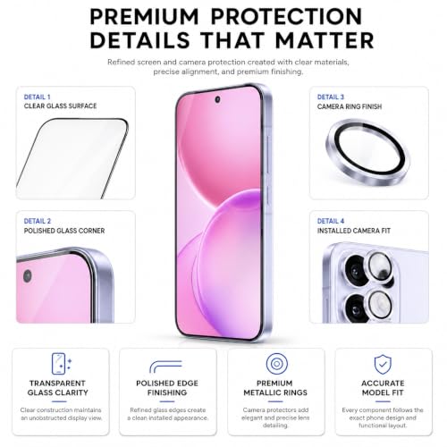 Image of ArmourPro Edge to Edge Tempered Glass for Oppo Reno 16 with Purple Camera Ring Guard, 9H Screen Protector, Anti-Scratch, Anti-Fingerprint, Bubble-Free Installation Kit