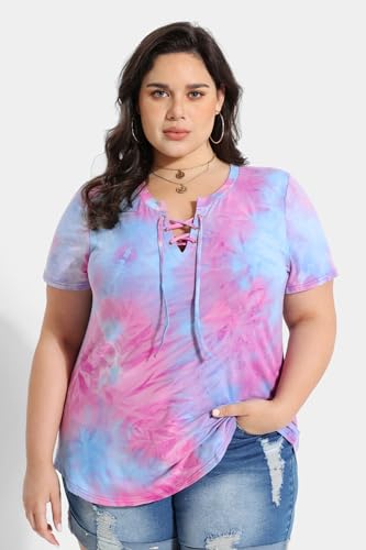 CARCOS Womens Plus Size Tops Short Sleeve Shirts V Neck Tunic Floral/Tie Dye/Solid Summer Tees XL-5X2