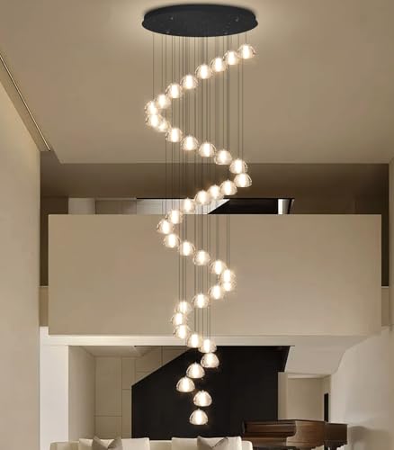 Image of 236'' Long Large Crystal Chandeliers LED Chandeliers for High Ceiling Handing Light Fixture for Entrance Hallway Foyer Staircase Lobby Black