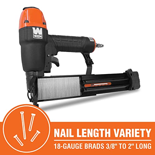 Image of WEN 18-Gauge 3 /8-Inch to 2-Inch Pneumatic Brad Nailer Kit with Case and Nails - Compatible with Any Air Compressor (61723K)