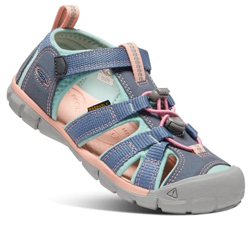 KEEN Seacamp 2 CNX Closed Toe Sandals, Flint Stone/Ocean Wave, 2 US Unisex Big Kid