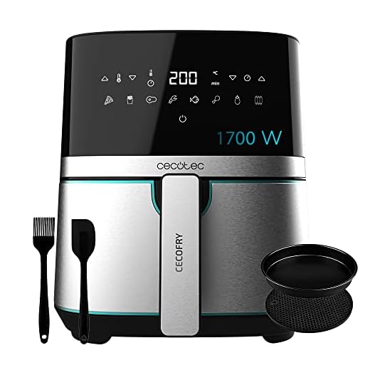 Cecotec Freidora de Aire sin Aceite de 5,5 L Air Fryer Cecofry Full Inox 5500 Pro con Accesorios. 1700 W, Dietética y Digital, Táctil, Acabados en Acero Inox, 8 Modos, Pack de Accesorios