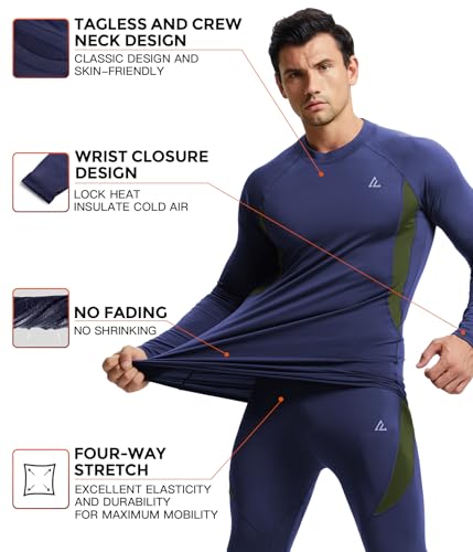 Image of Mens Thermal Underwear Long Johns Set Cold Weather Hunting Base Layer | Fleece lined top & bottom. Moisture wicking, 4-way stretch. Ultimate warm winter gear for skiing, work & outdoor sports