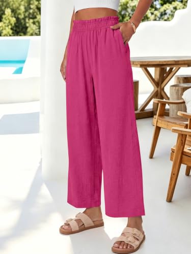 Image of ANRABESS Womens Wide Leg Cropped Palazzo Pants | Lightweight Breathable Elastic High Waisted Pants, Beach Vacation Flowy, Lounge & Casual Summer Trousers with Pockets