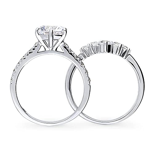 BERRICLE Sterling Silver 5-Stone Wedding Engagement Rings 2 Carat Cubic Zirconia CZ Solitaire Ring Set for Women, Rhodium Plated Size 4-104