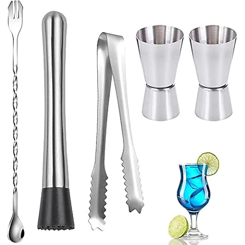 Bartender Set,Cocktail Shaker,Cocktail Set,bar Accessories Measuring Cup,Stirrer,Mixing Spoon,ice Tongs,Suitable for Home and bar(5 Piece Set) Cover