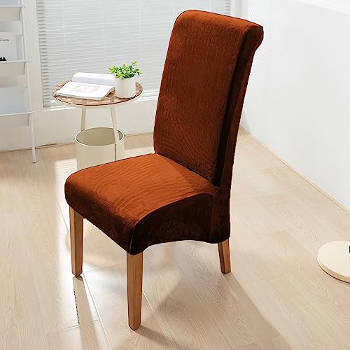 Image of HOKIPO Velvet Chair Covers for Long Back Dining Chair, Set of 2, Rustic Brown (AR-4760-RBR*2)