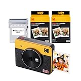 コダック KODAK Mini Shot 3 レトロ 4PASS 2-in-1インスタントカメラ＆フォトプリンター(7.6cmx7.6cm)＋カメラ本体8枚入り+60枚バンドル、イエロー