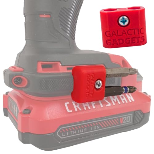 MAGNETIC Bit Holder for Craftsman V20 Drill/Driver, Side Mounted, Strong Magnets, Low Profile Design - Galactic Gadgets (Red)