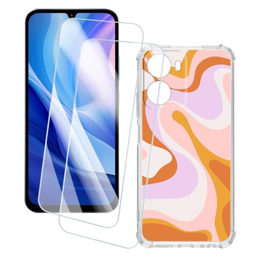 OAGELIM 2�Z�b�g �X�N���[���v���e�N�^�[ + �P�[�X Xiaomi Redmi 15A 5G (6.9 �C���`) �Ƃ̌݊������� �A�[�e�B�X�e�B�b�N�J�X�^���v�����g�J�o�[�Ƌ����K���X�t�B���� �X�N���b�`�h�~ (����)