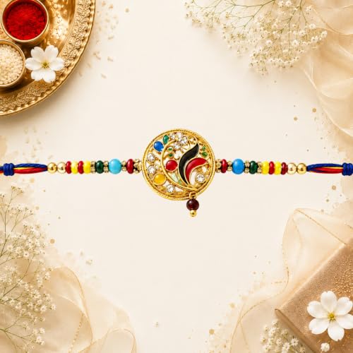 Image of Glorious Peacock Enamel Rakhi Thread