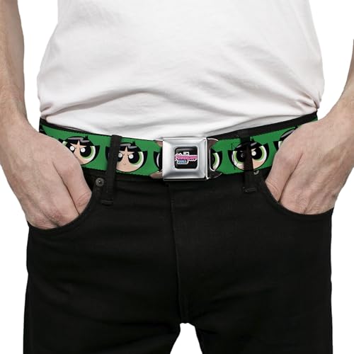 Warner Bros. Animation Belt, Seatbelt Buckle Belt, The Powerpuff Girls Buttercup Face Close Up Green, Adjustable3