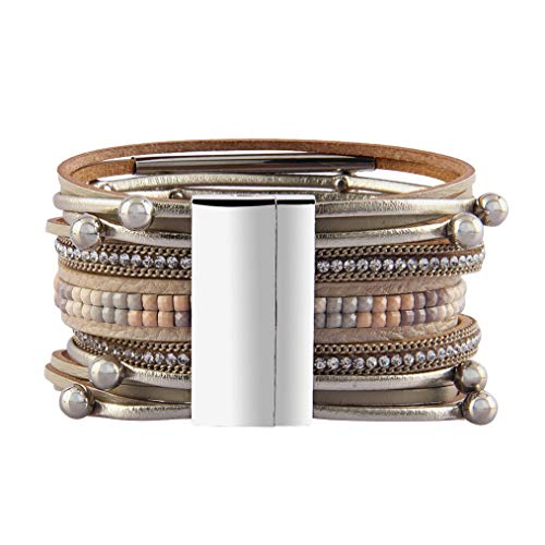 Leather Wrap Bracelet Multilayer Braided Bracelet Boho Cuff Bracelet Tube Handmade Braided Multi Rope Wrap Bangle Bracelets Bohemian Jewelry For Women,Girls, Mother,Wife #TOP1