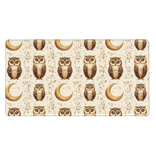 Tapis de souris de jeu XL motif chouette et lune grand tapis de bureau bords cousus pour pc